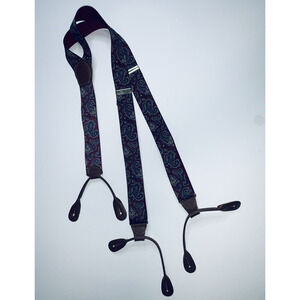 Vtg CAS W Germany Maroon Paisley Leather Braces Button Suspenders Unworn